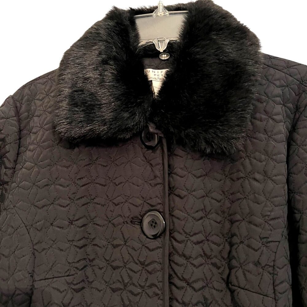 NWT John Paul Richard Uniform Quilted Black Jacket Silk Faux Fur Pockets PL - Picture 1 of 14
